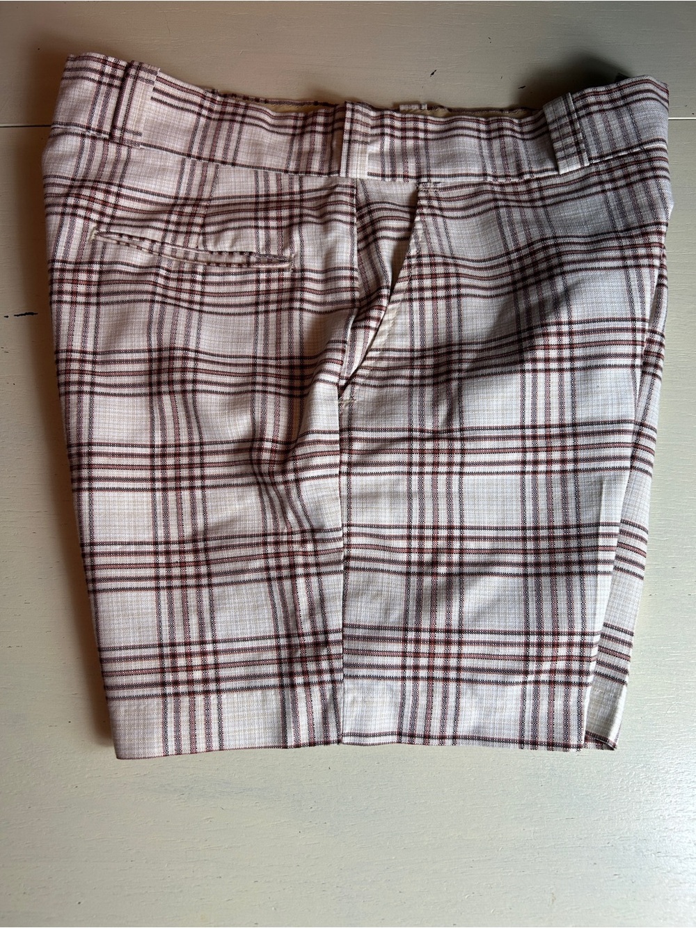 Vintage Excalibur Men 33”Waist Plaid Poly/Nylon Dress Shorts 1970s 4 Pockets